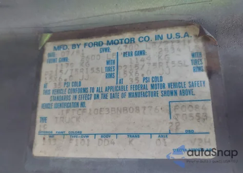 1981 Ford F100 from USA, damaged, VIN 1FTCF10E3BNB08776